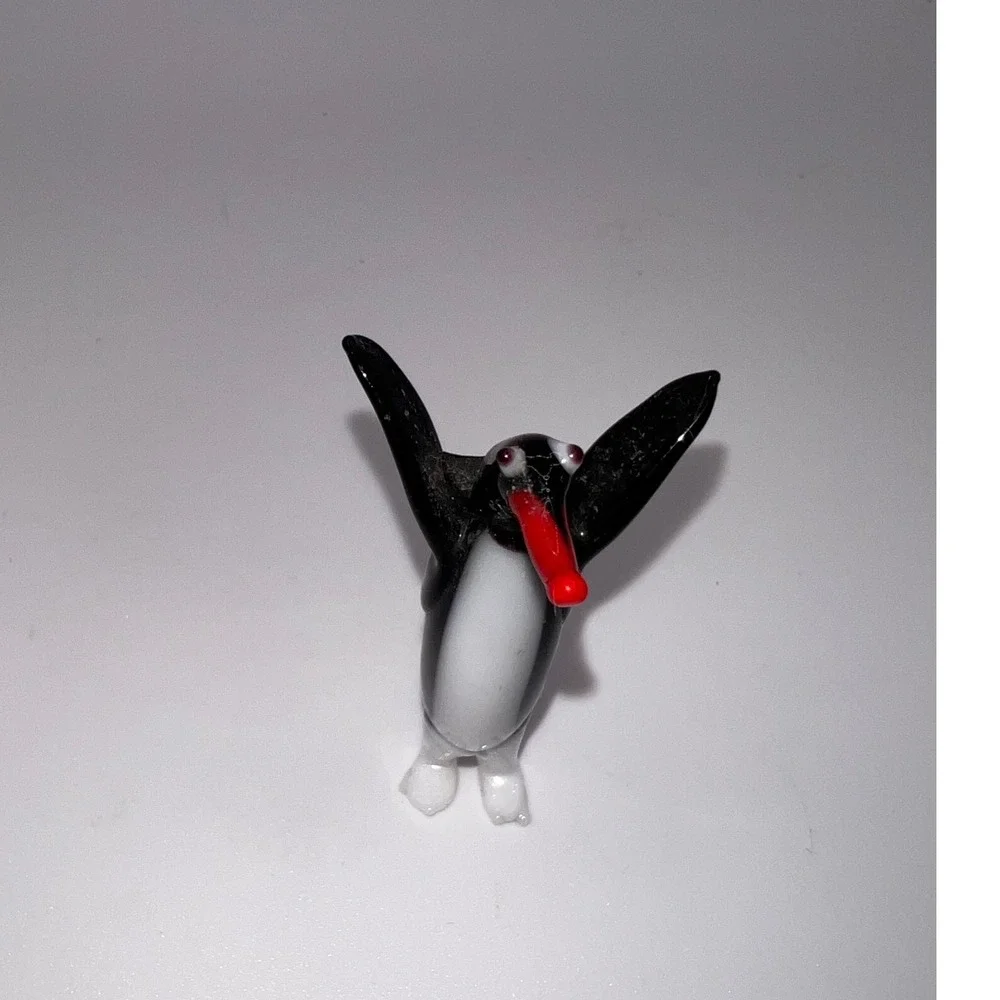 Vintage Hand-Blown Miniature Glass Penguin Figurine Trinket Shelf Tiny Animals
